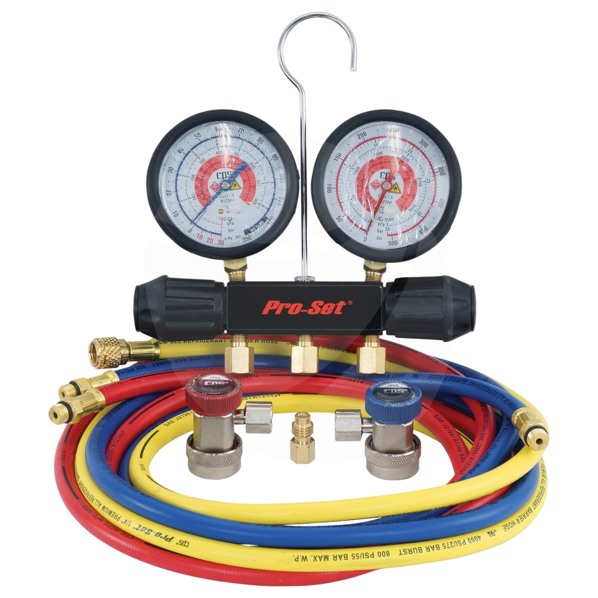 MANIFOLD GAUGE SET, CPS, R1234YF, 1830MM (72 INCH) CHARGING HOSES, SIDE